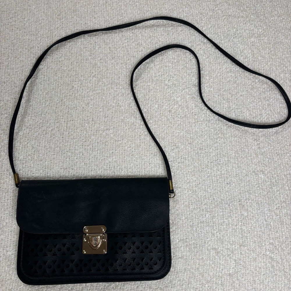 crossbody black small purse bag gold accents coquette downtown girl chic elegant